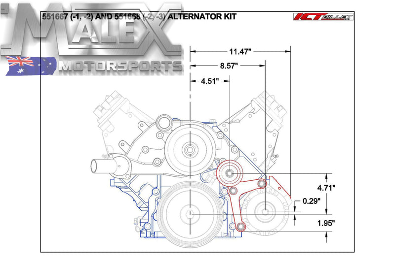Billet Alternator Bracket Low Mount Vt- Vz Commodore Ls1 Factory Position + Idler Bracket