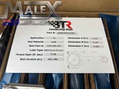 Btr Ls 4340 Forged H Beam Connecting Rods 6.125 Con Rod Arp Bolts Ls1 Ls2 Ls3