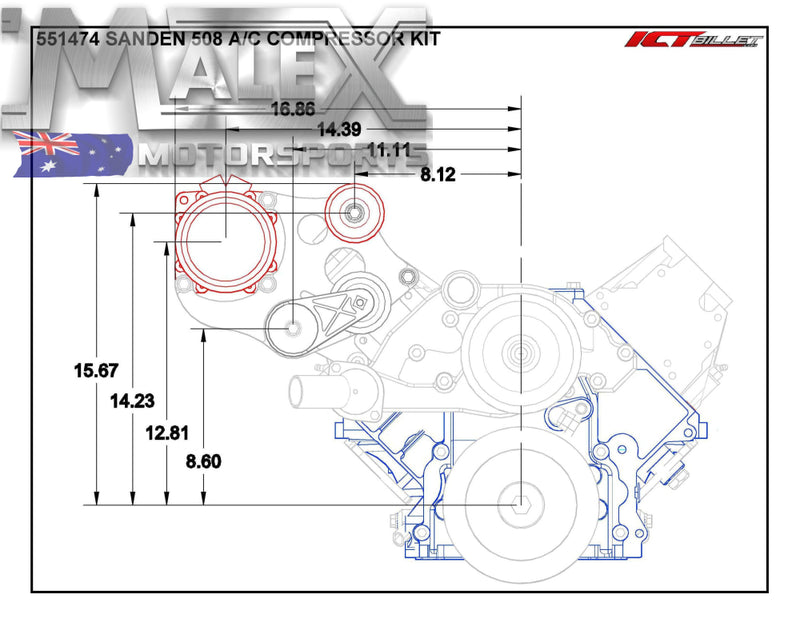 Heavy Duty Ls Sanden 508 A/C Compressor Bracket Kit High Mount Vt-Vz Offset Accessory Bracket