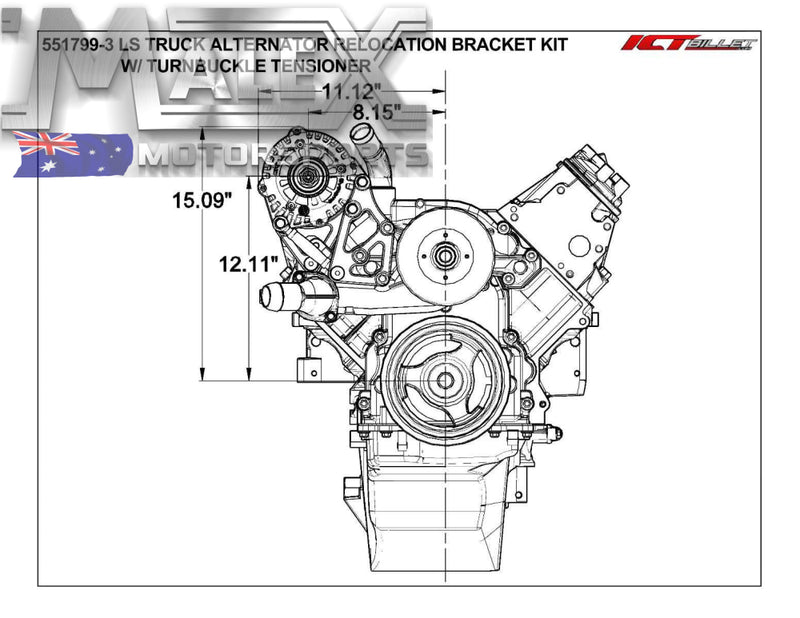 Ls High Mount Drivers Side Alternator Relocation Bracket W/Turnbuckle Tensioner Suits Truck Offset
