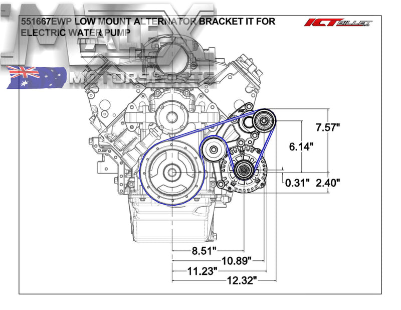 Ls Low Mount Alternator Bracket For Electric Water Pump W/ Tensioner Vt-Vz Offset Accessory Bracket