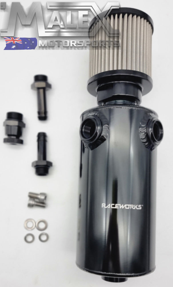 Raceworks Catch Can Round with Y Ports and Drain Plug