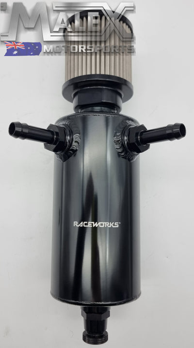 Raceworks Catch Can Round with Y Ports and Drain Plug