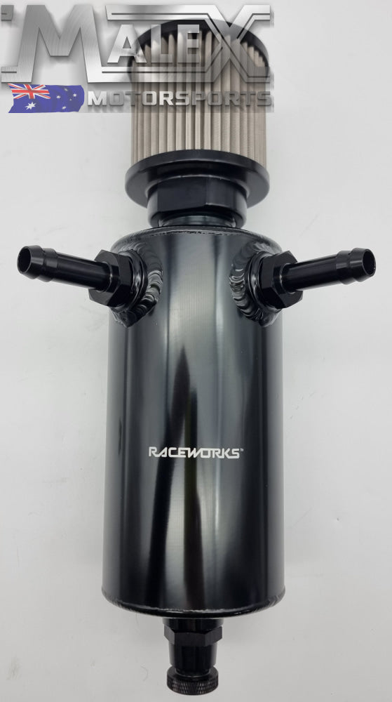 Raceworks Catch Can Round with Y Ports and Drain Plug