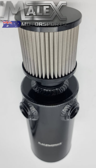 Raceworks Catch Can Round with Y Ports and Drain Plug