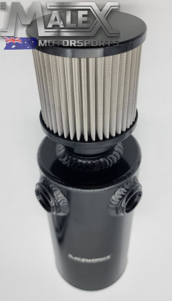 Raceworks Catch Can Round with Y Ports and Drain Plug